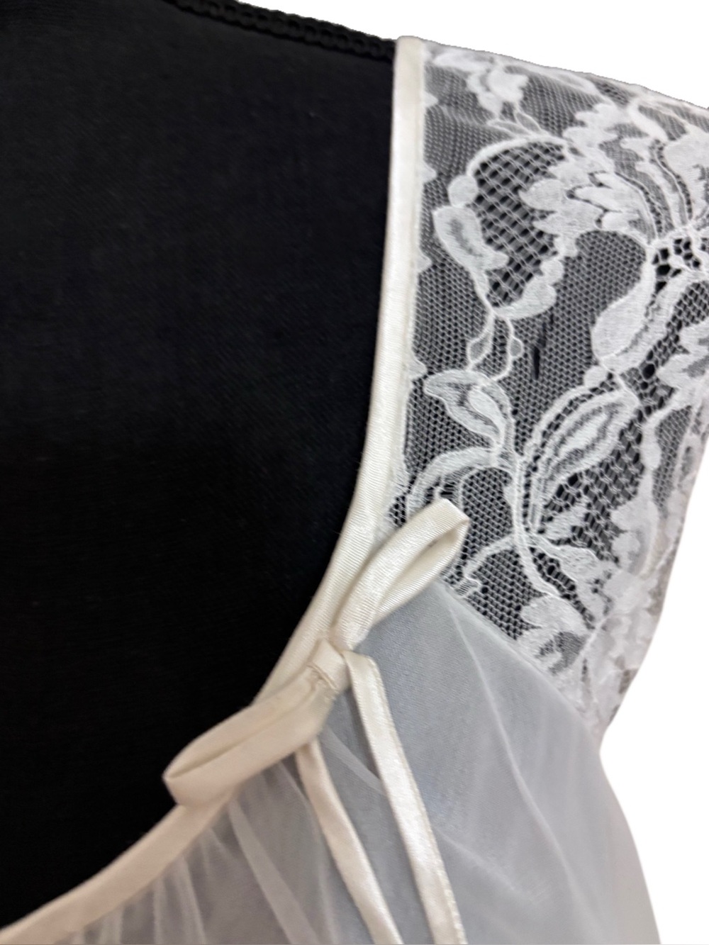 Vtg 50s 60s Vanity Fair White Sheer Babydoll Dress / Nightgown / Negligee -Large - Picture 3 of 16